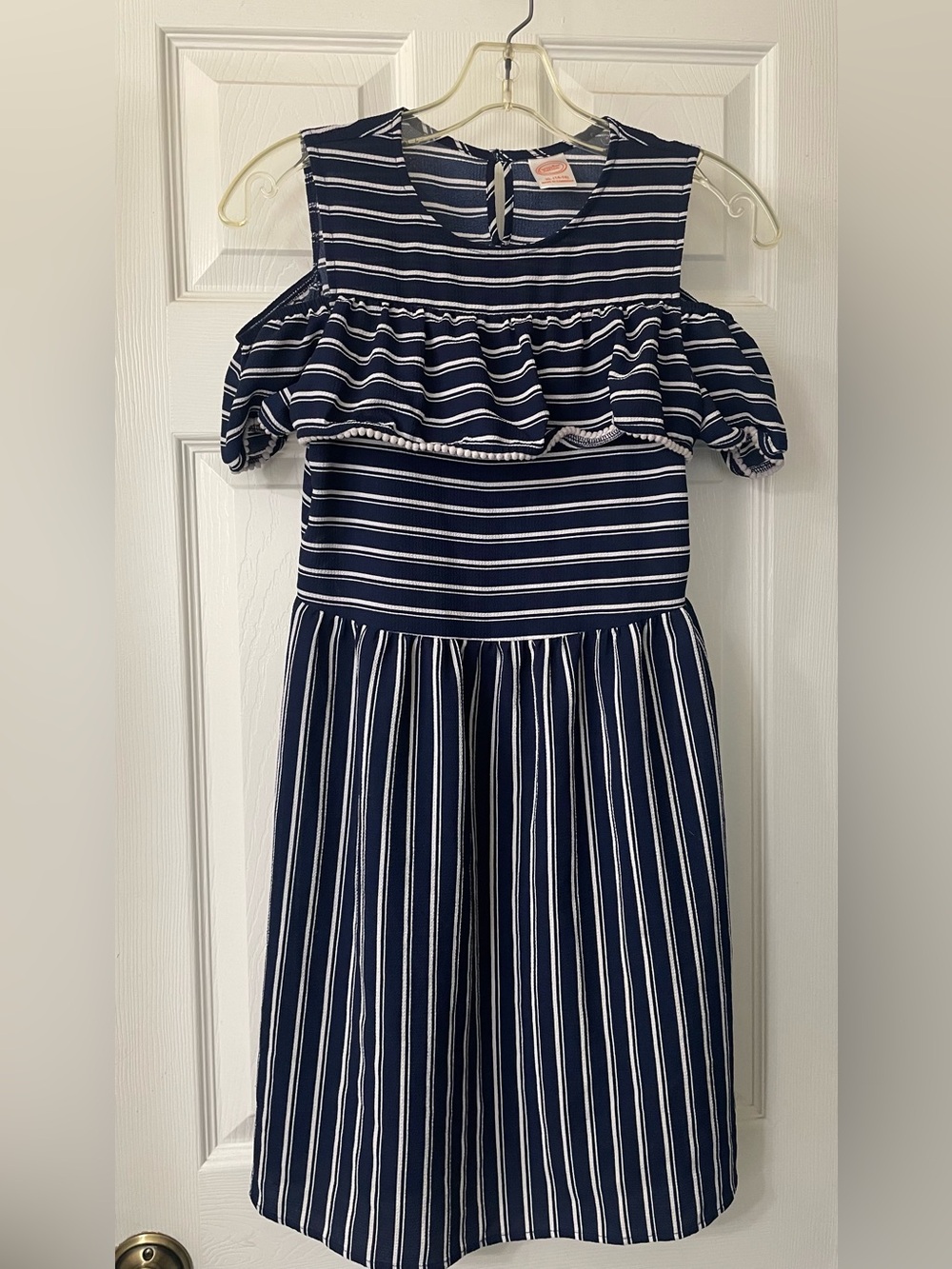 Wonder Nation Navy Stripe Cold Shoulder Girls Dress XL 14-16 Bundle Friendly